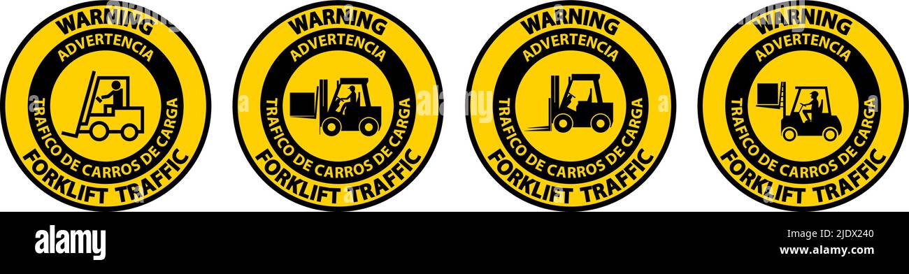 Bilingual Warning Forklift Traffic Floor Sign On White Background Stock ...