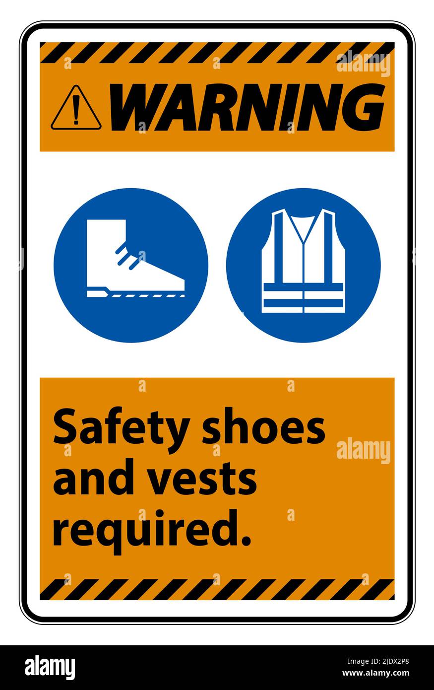 Warning Sign Safety Shoes And Vest Required With PPE Symbols on White ...
