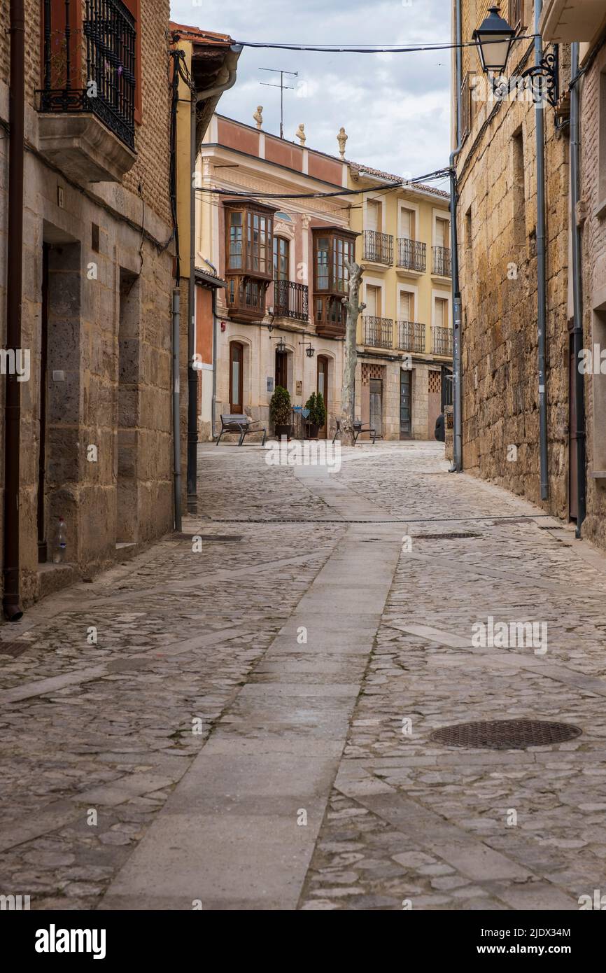 Spain, Castilla y Leon, Castrojeriz Street Scene, Camino de Santiago. Stock Photo