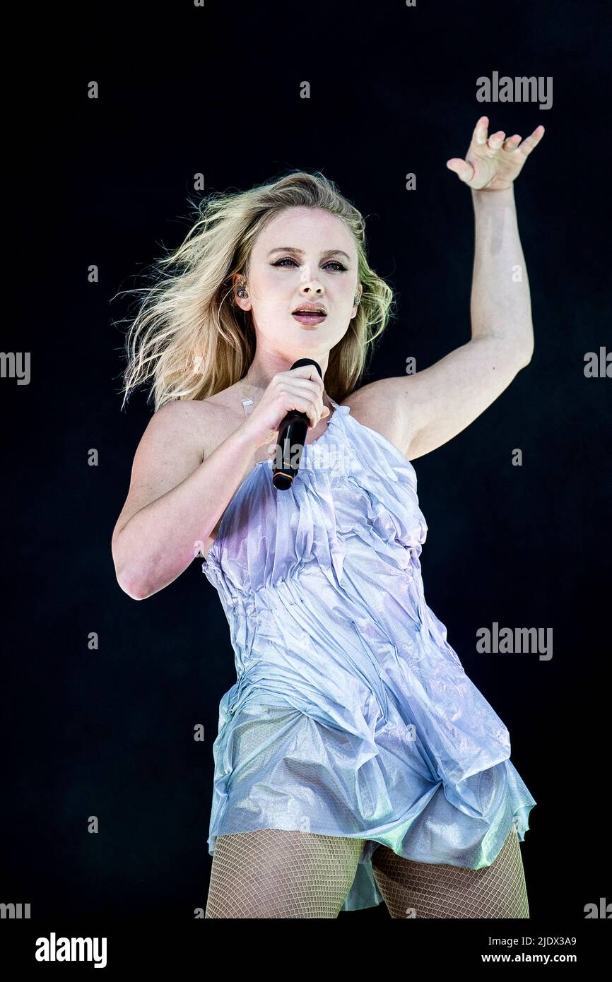 Odense, Denmark. 23rd June, 2022. The Swedish singer and songwriter Zara  Larsson performs a live concert