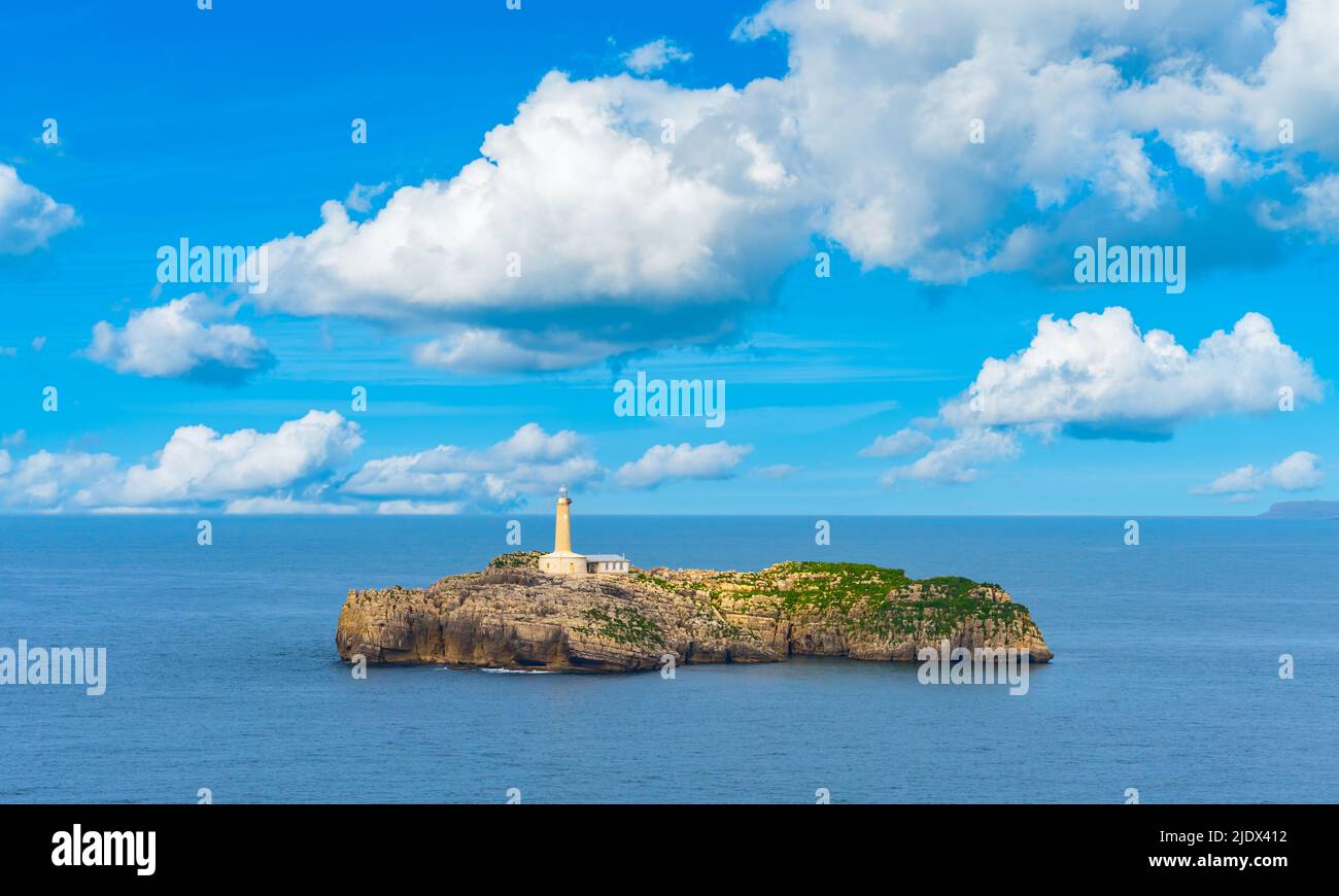 Santander, Spain - May 4th 2022 - Isla (island) de Mouro with de Faro (the lighthouse) Stock Photo