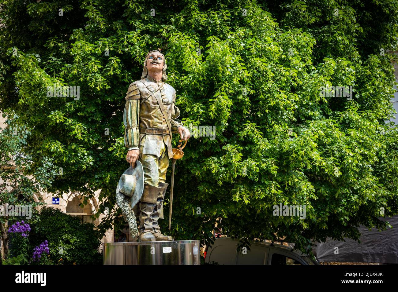 Bergerac, France - May 10th 2022 - Statue of the fiction figure of Cyrano de Bergerac Stock Photo