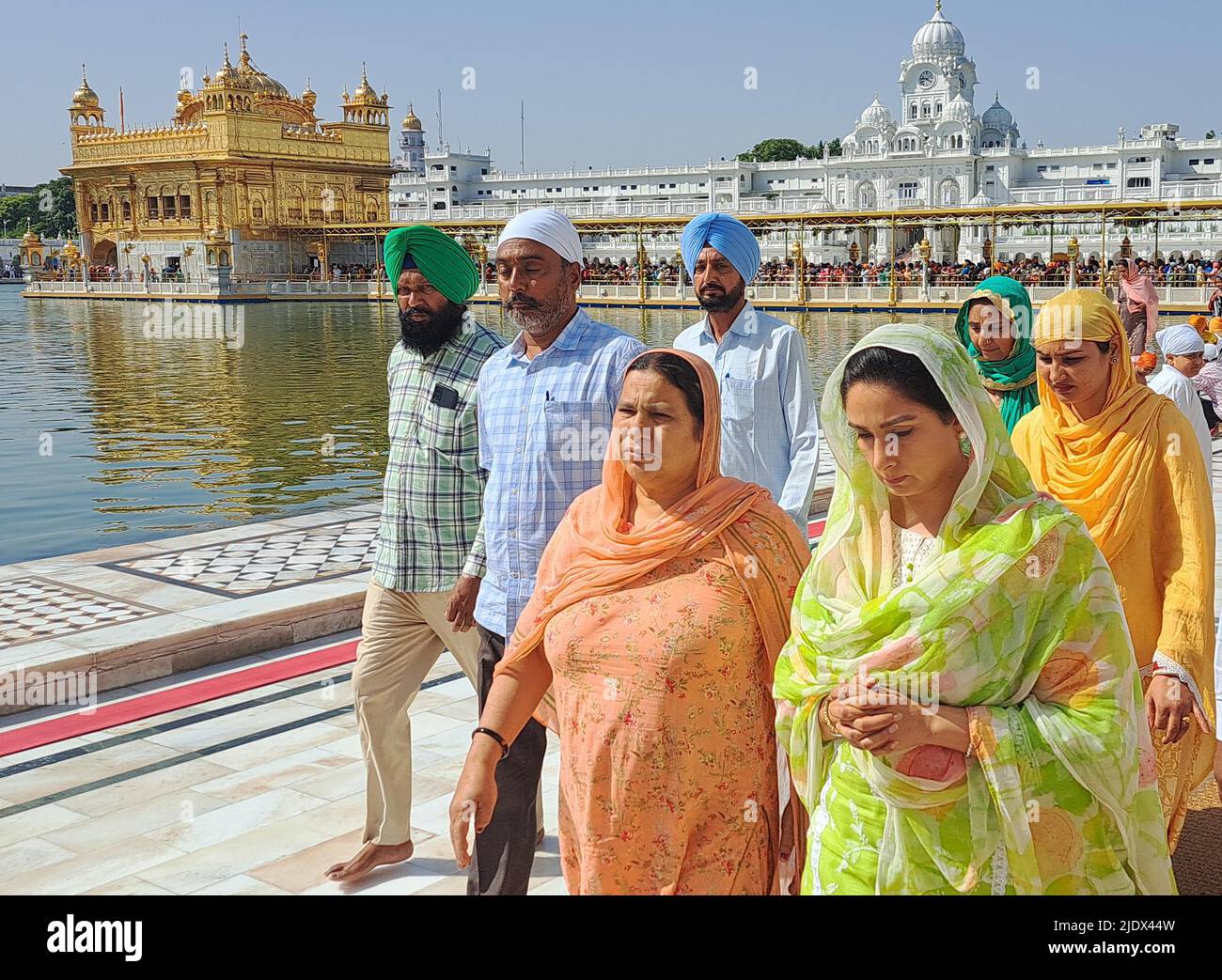 Amritsar, India. 23rd June, 2022. AMRITSAR, INDIA - JUNE 23: Harsimrat Kaur Badal, former Union Minister and Shiromani Akali Dal (SAD) MP from Bathinda pays obeisance at Golden Temple on June 23, 2022 in Amritsar, India. (Photo by Sameer Sehgal/Hindustan Times/Sipa USA) Credit: Sipa USA/Alamy Live News Stock Photo