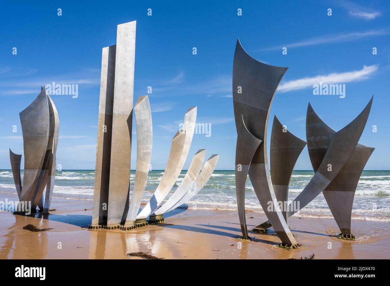 Saint-Laurent-sur-Mer, France - May 29th 2022 - Monument the Braves sculpture on Omaha beach known from D-Day Stock Photo