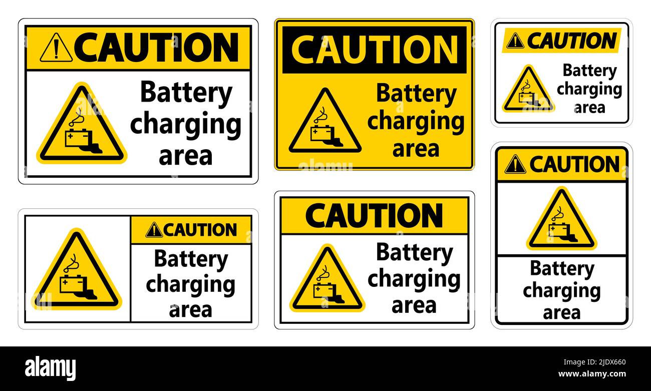 Caution Battery charging area Sign on white background Stock Vector