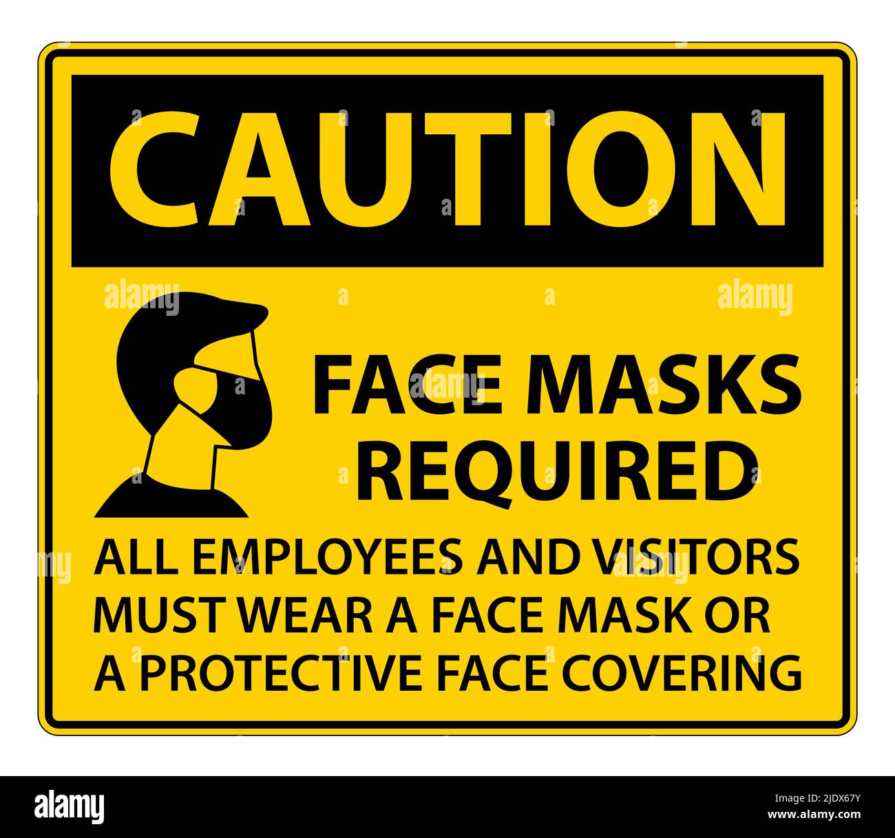 Caution Face Masks Required Sign on white background Stock Vector Image ...