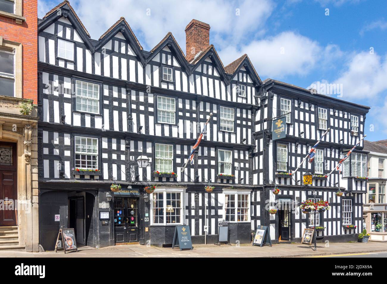 16th Century The Feathers Hotel, High Street, Ledbury, Herefordshire, England, United Kingdom Stock Photo