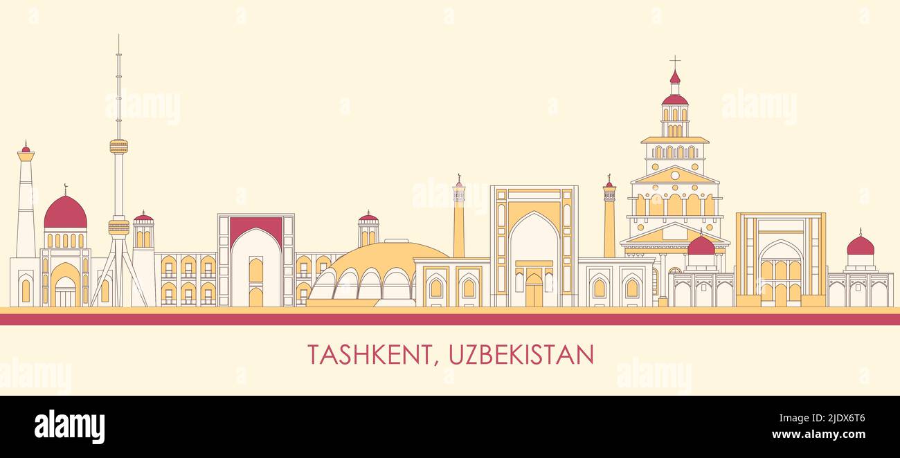 Cartoon Skyline panorama of city of Tashkent, Uzbekistan - vector illustration Stock Vector