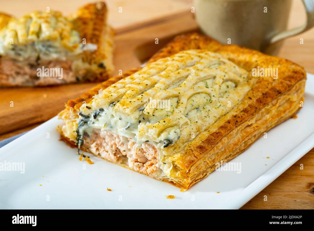 Puff pastry pie with salmon Stock Photo Alamy