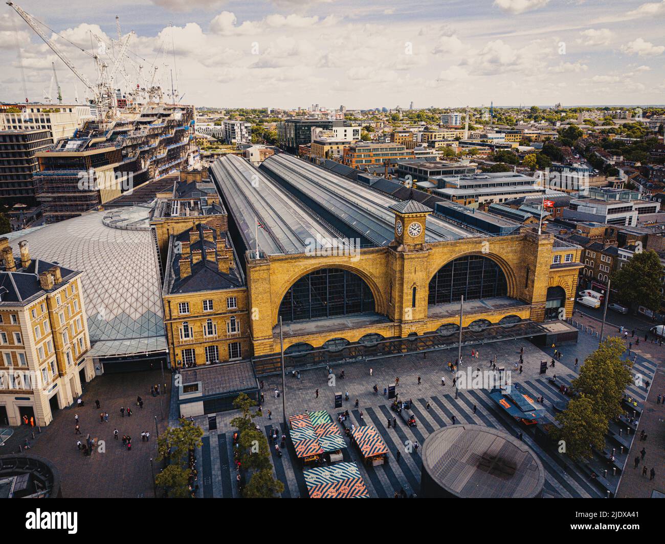 Kings Cross St Pancras Railway station in London aerial view Stock