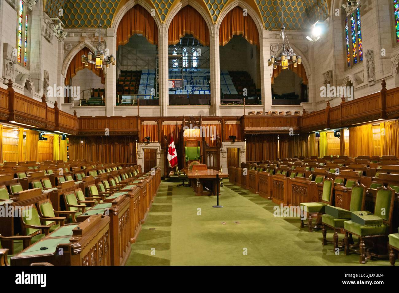 The interior of the House of Commons, Ottawa, Canada. The Canadian Houses of Parliament date back to 1867 Stock Photo