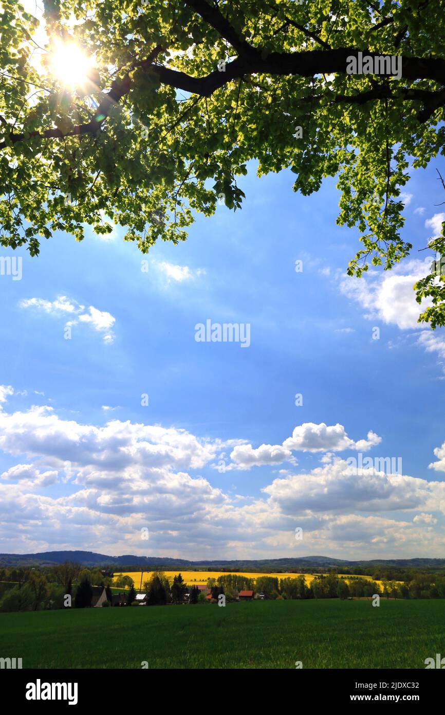 Germany, Saxony, Summer sky over rural landscape of Upper Lusatia Stock Photo