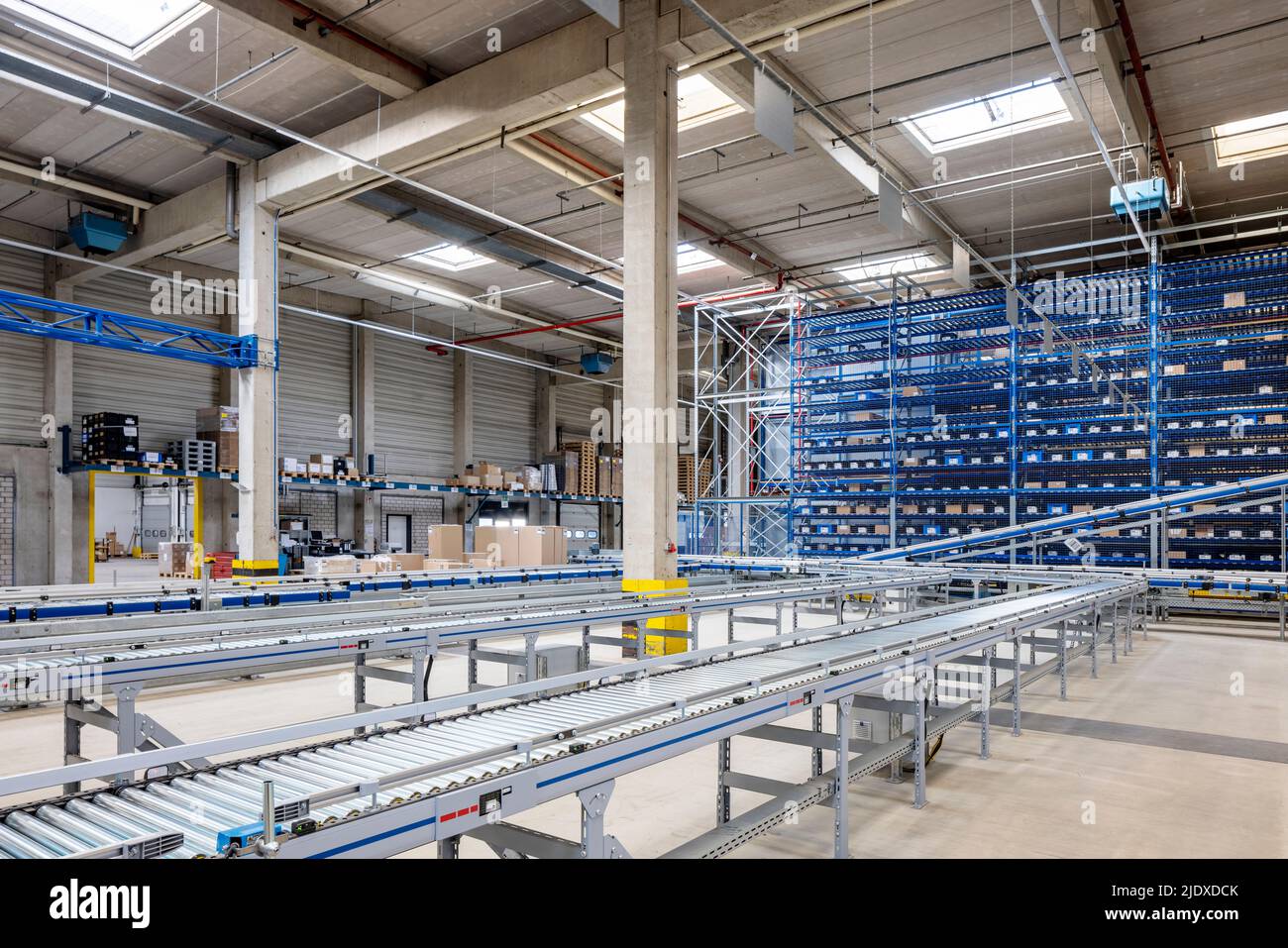 Conveyor belt in distribution warehouse Stock Photo