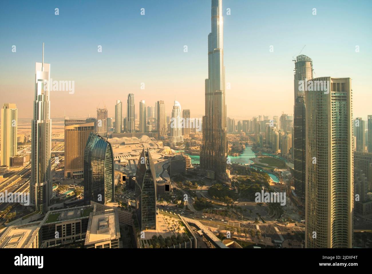 United Arab Emirates, Dubai, View of Burj Khalifa and surrounding cityscape Stock Photo