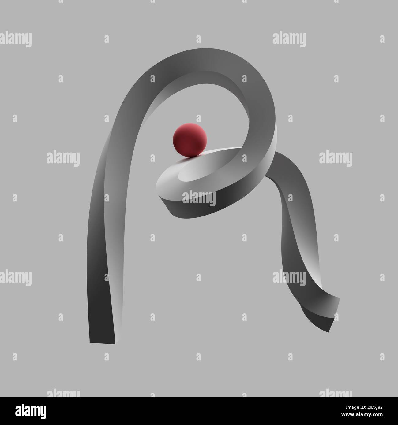 Three dimensional render of red sphere balancing on letter R Stock ...