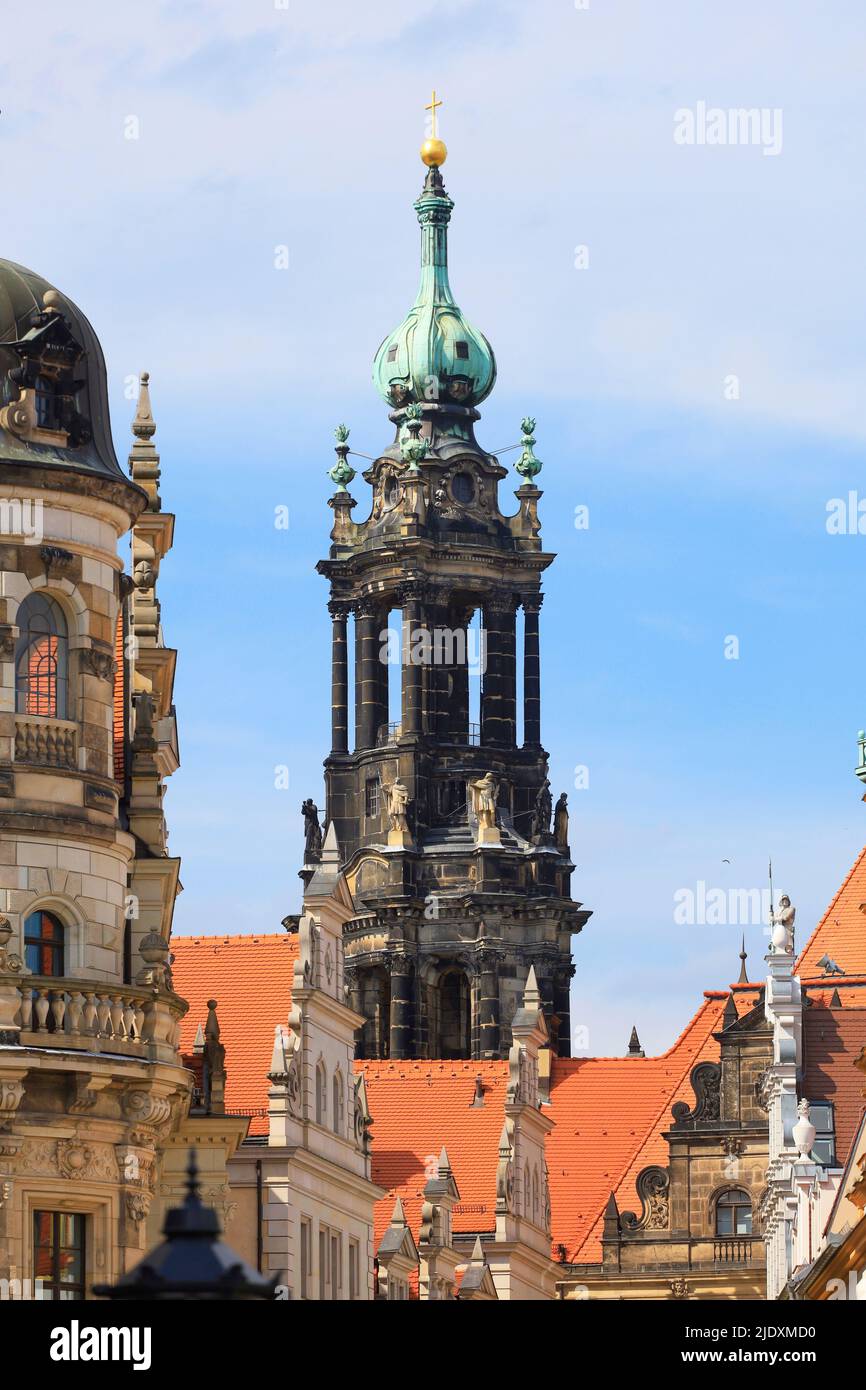 Katholische Hofkirche tower in Dresden on sunny day, Saxony, Germany Stock Photo