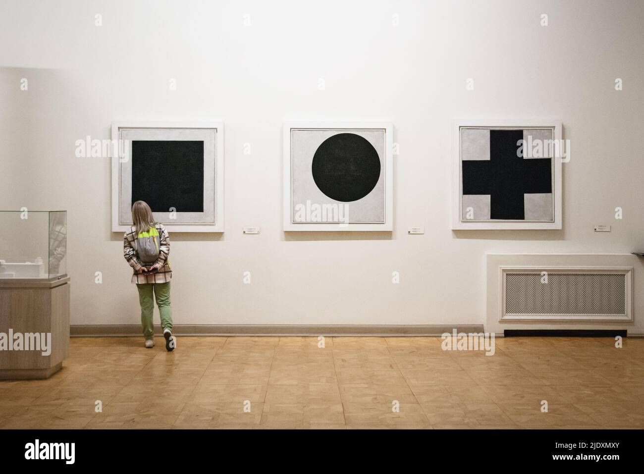 Kazimir Malevich, Black Square, Black Circle, Black Cross paintings in the Russian Museum, St.Petersburg, 22 Apr 2022 Stock Photo