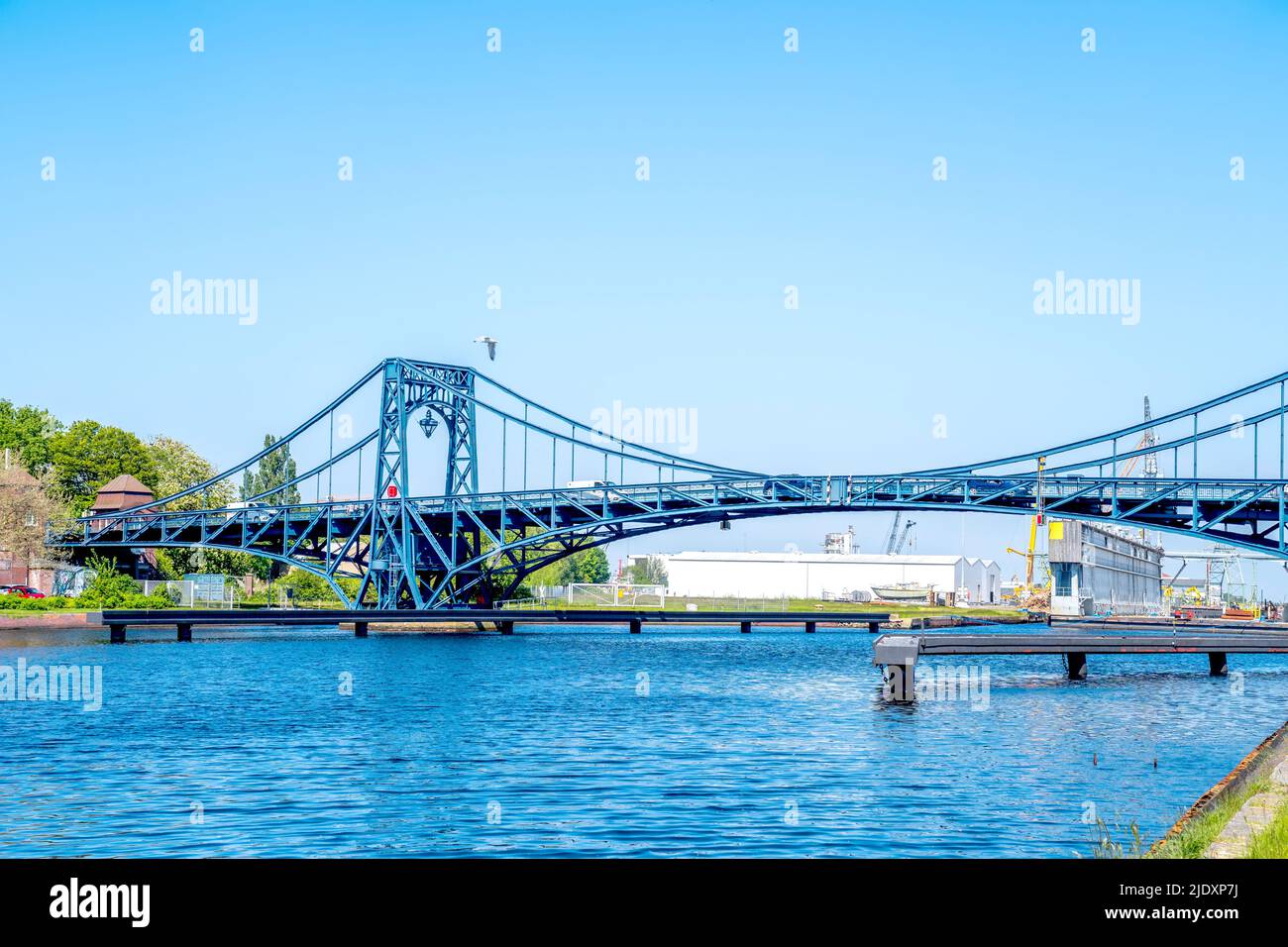 Germany, Lower Saxony, Wilhelmshaven, Clear sky over Kaiser Wilhelm Bridge in spring Stock Photo