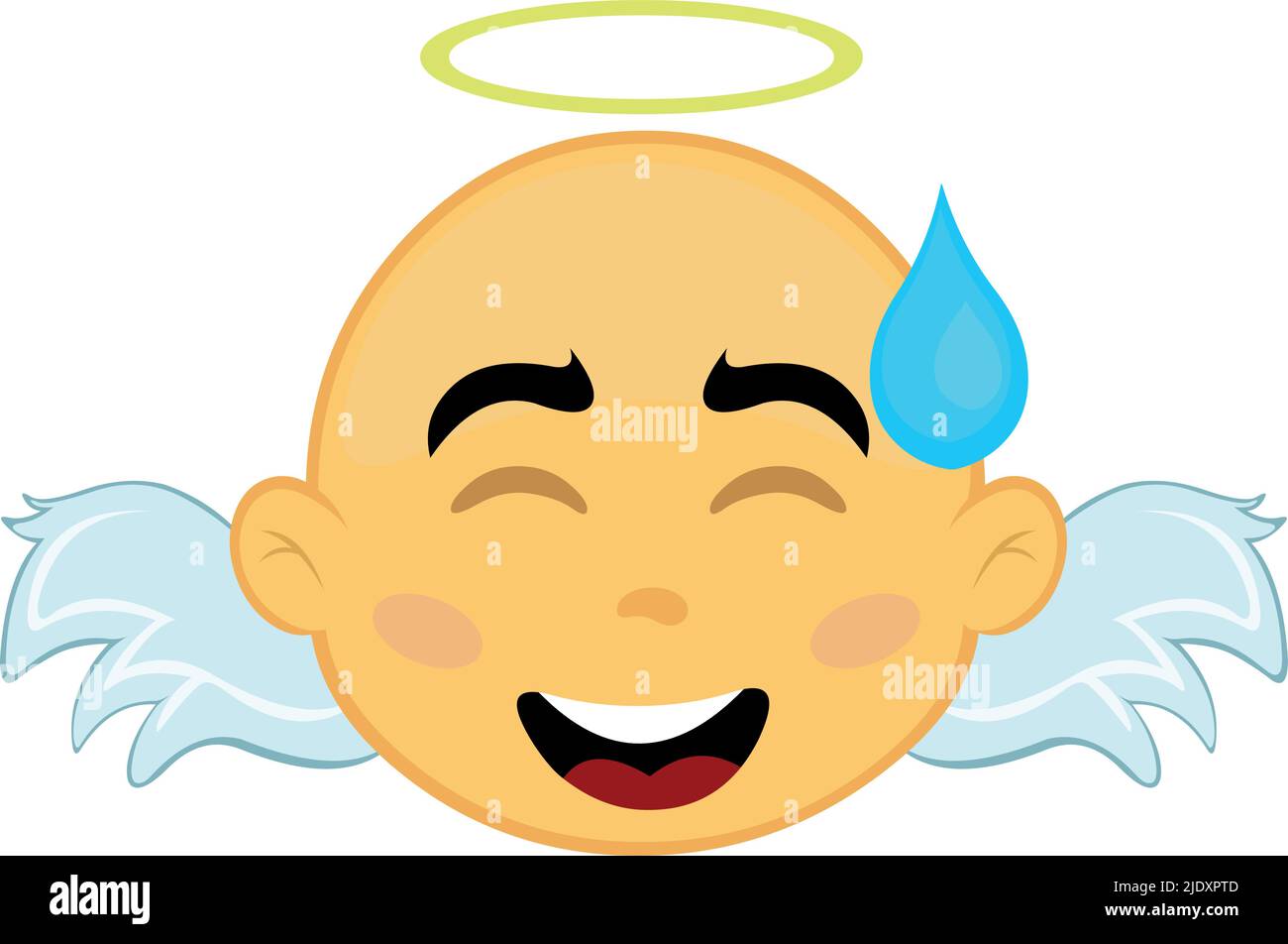 Vector illustration of the face of a yellow cartoon angel, with an embarrassing expression and a drop of sweat on his head Stock Vector