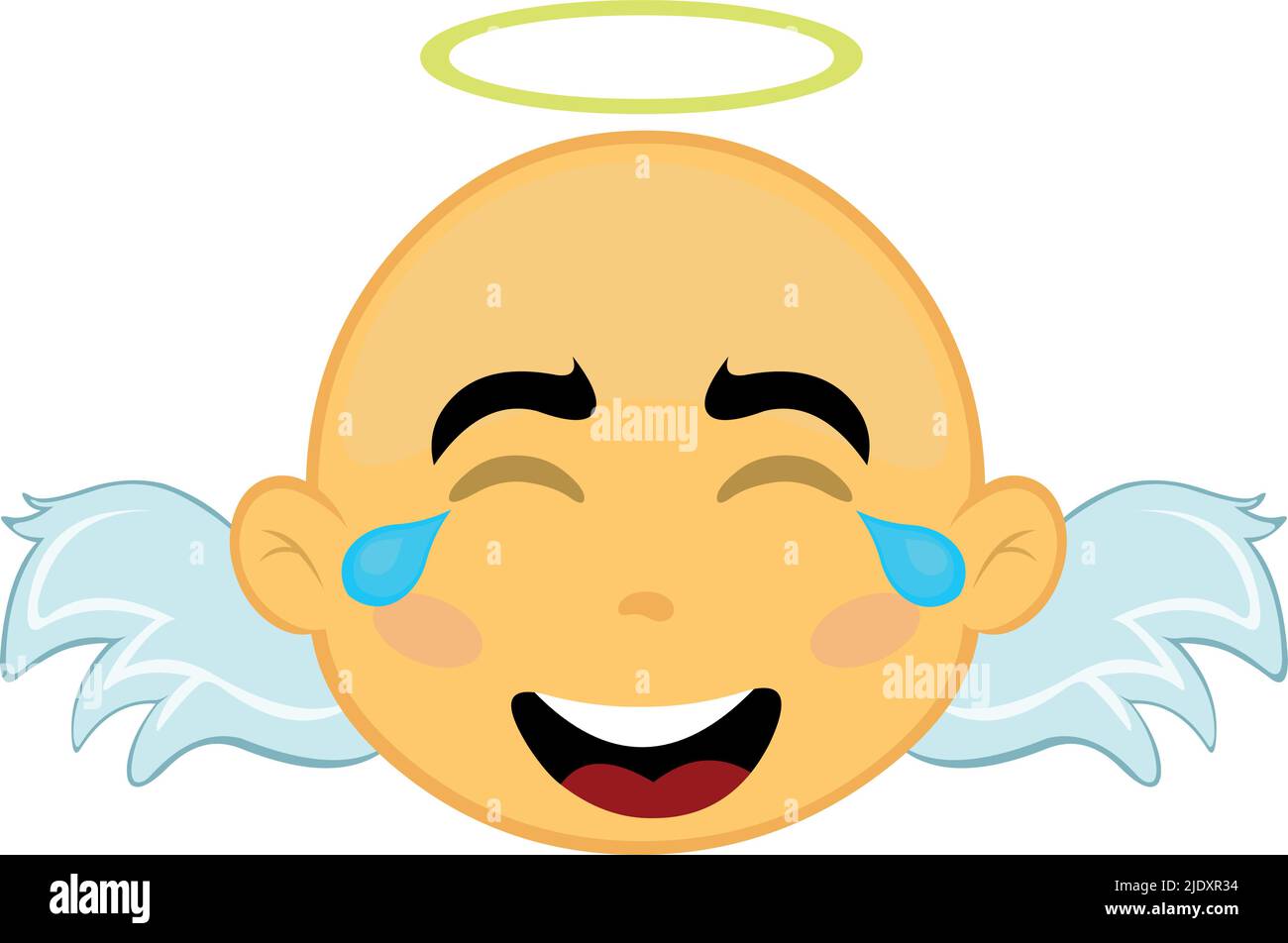 Vector illustration of a yellow cartoon angel face with tears of joy and laughter Stock Vector