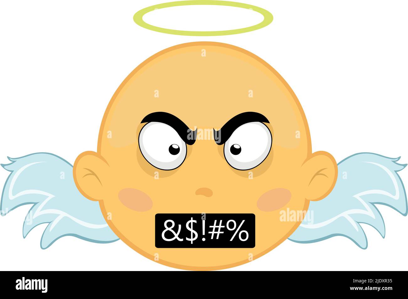 Vector illustration of a yellow cartoon angel face with censored insults Stock Vector