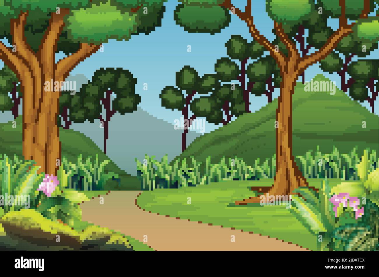 Beautiful forest landscape with mountain background Stock Vector Image ...