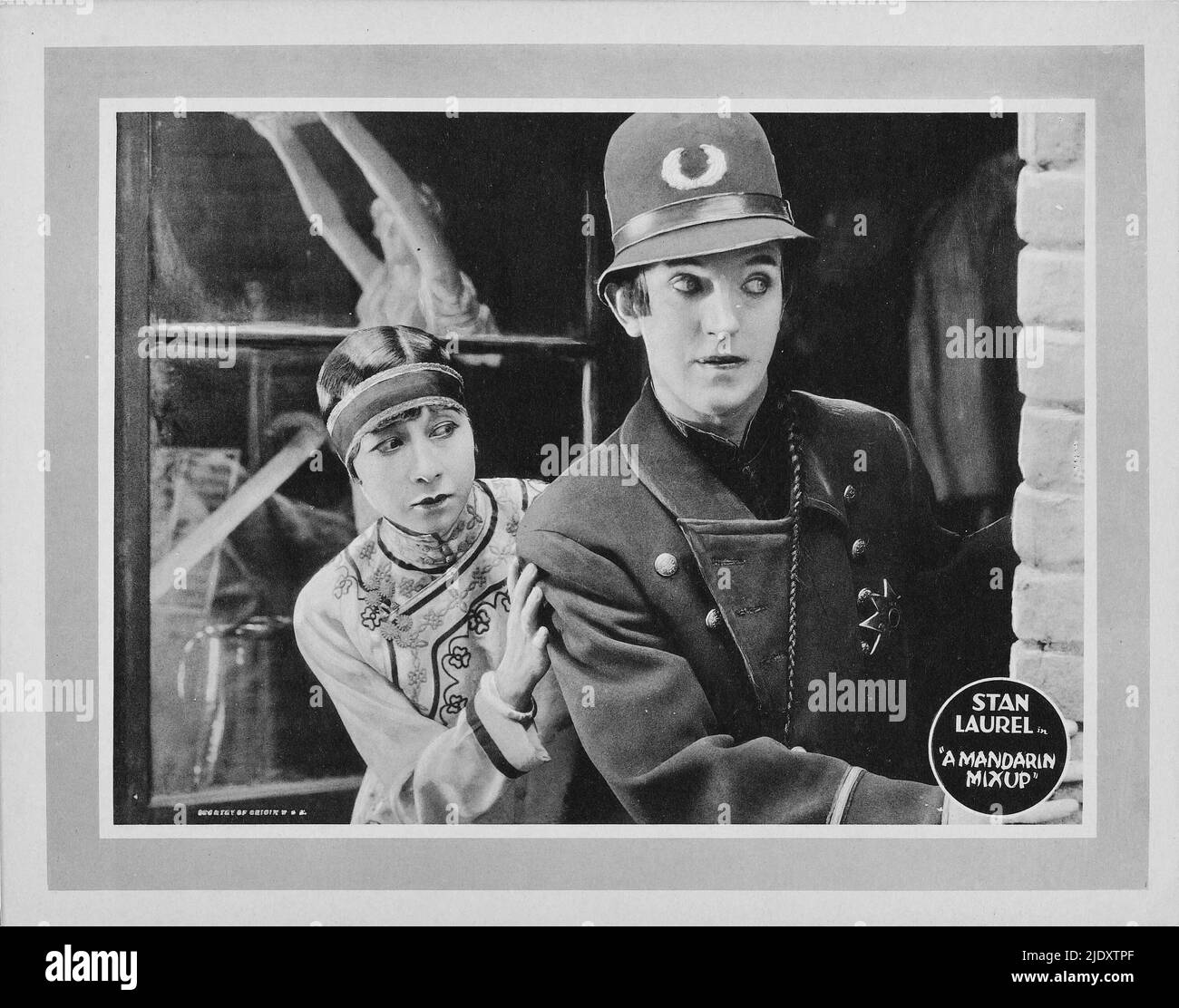 Lobby card for the 1924 short film, A Mandarin Mixup, starring Stan Laurel and Julie Leonard. This is from before Laurel temaed up with Oliver Hardy. Stock Photo