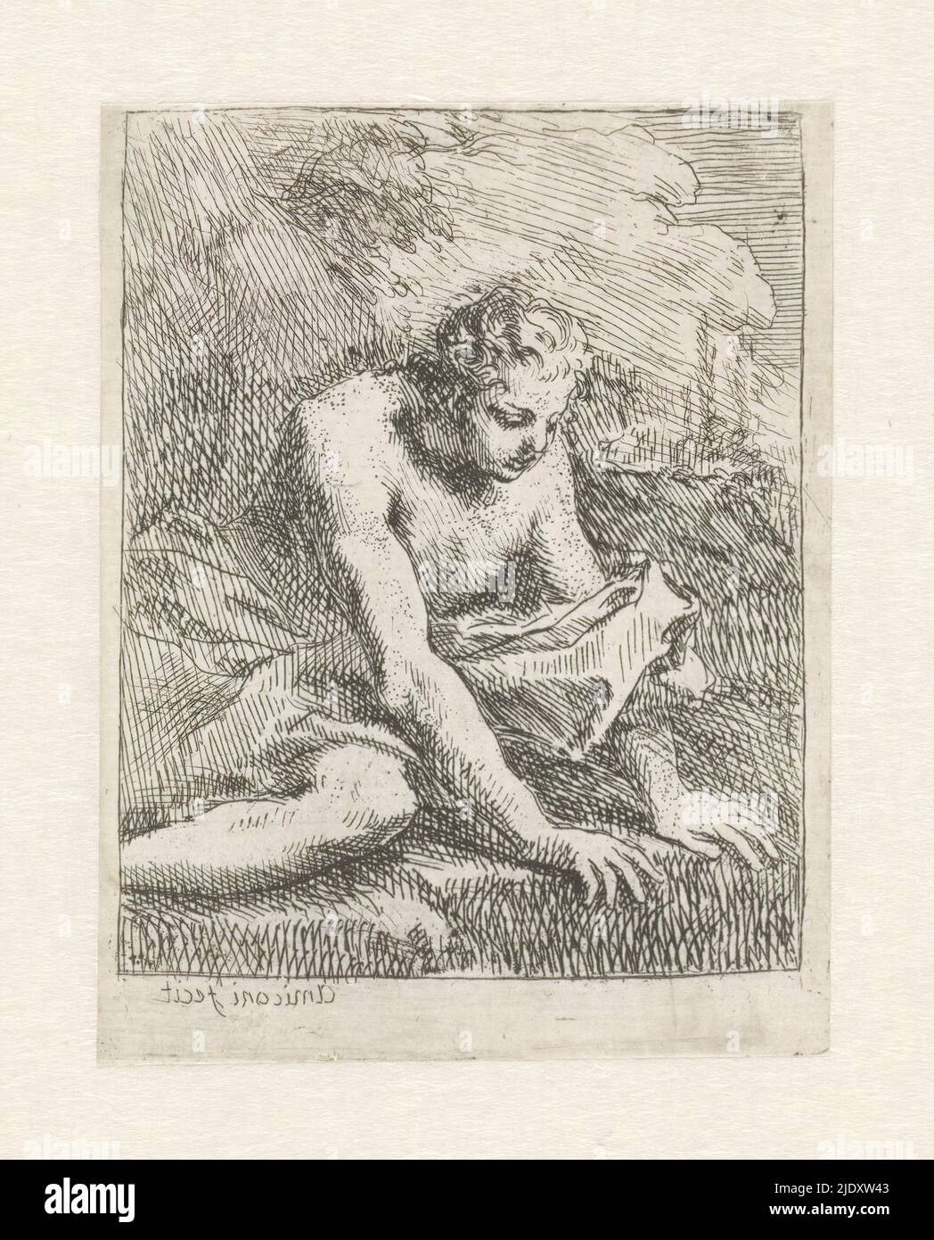 Narcissus, Narcissus in a landscape., print maker: Jacopo Amigoni ...