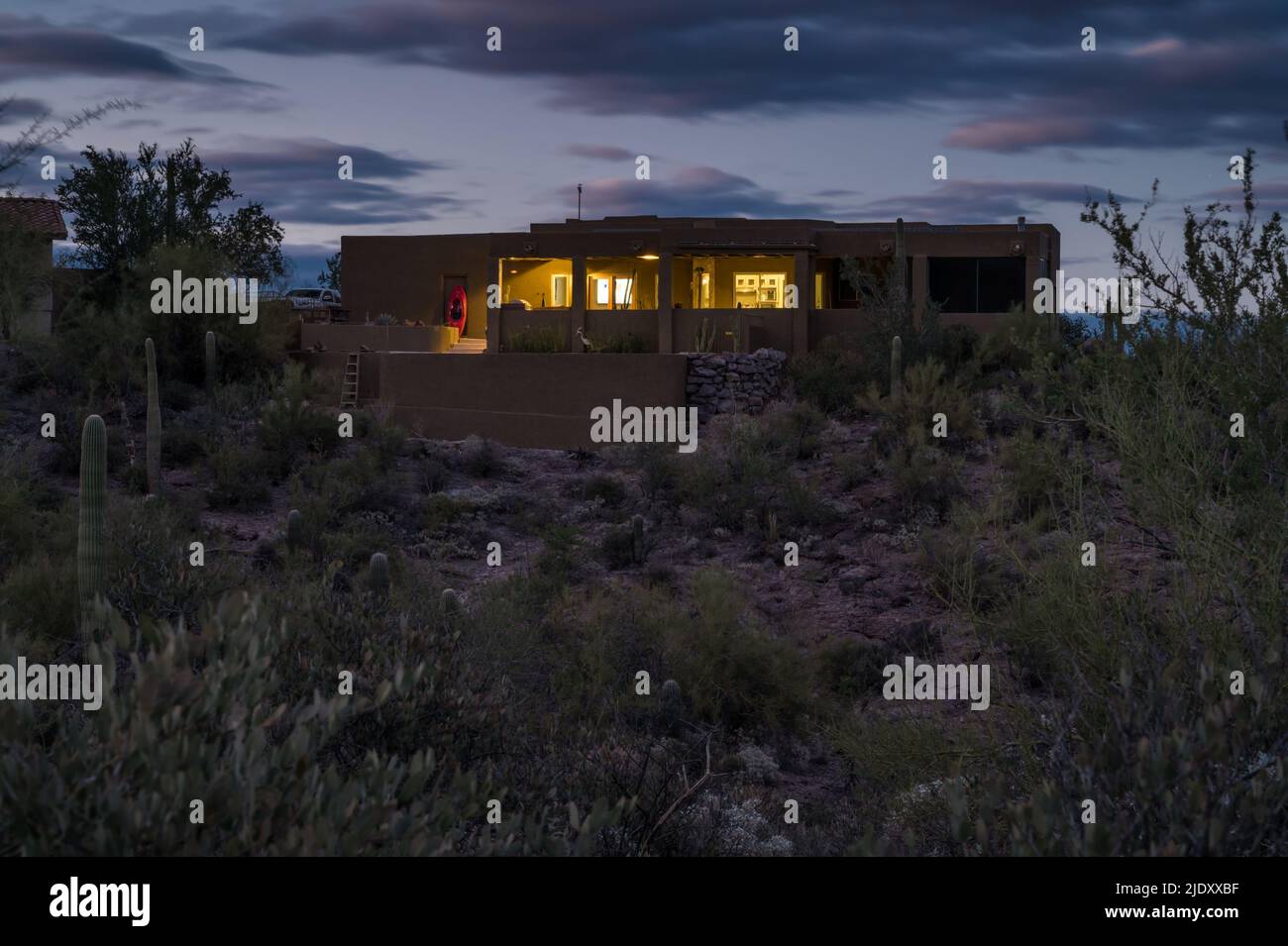 Southwest adobe style home in Tucson, Arizona Stock Photo