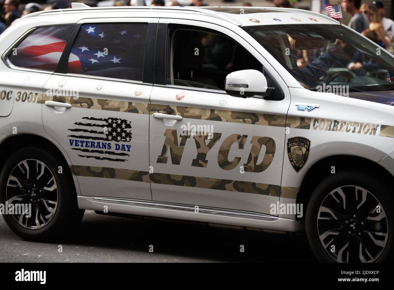 Manhattan, USA - 11. November 2021: New York correctional department vehicle. Veterans day parade in NYC. Corrections department truck, NYCD Stock Photo