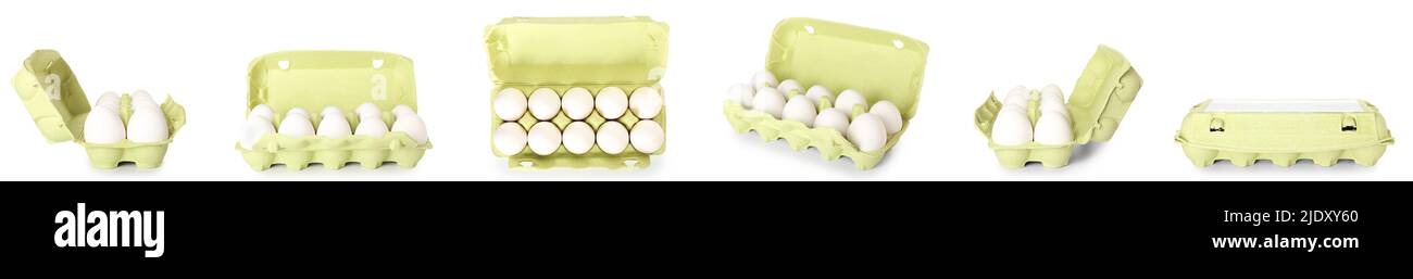 Set of cardboard boxes with chicken eggs isolated on white Stock Photo ...