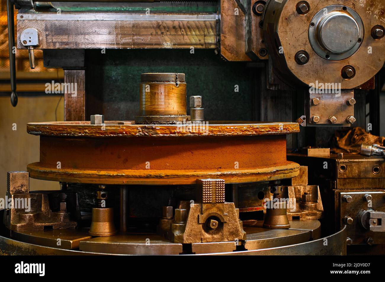 Cutting bearing race of rack with boring and turning lathe Stock Photo