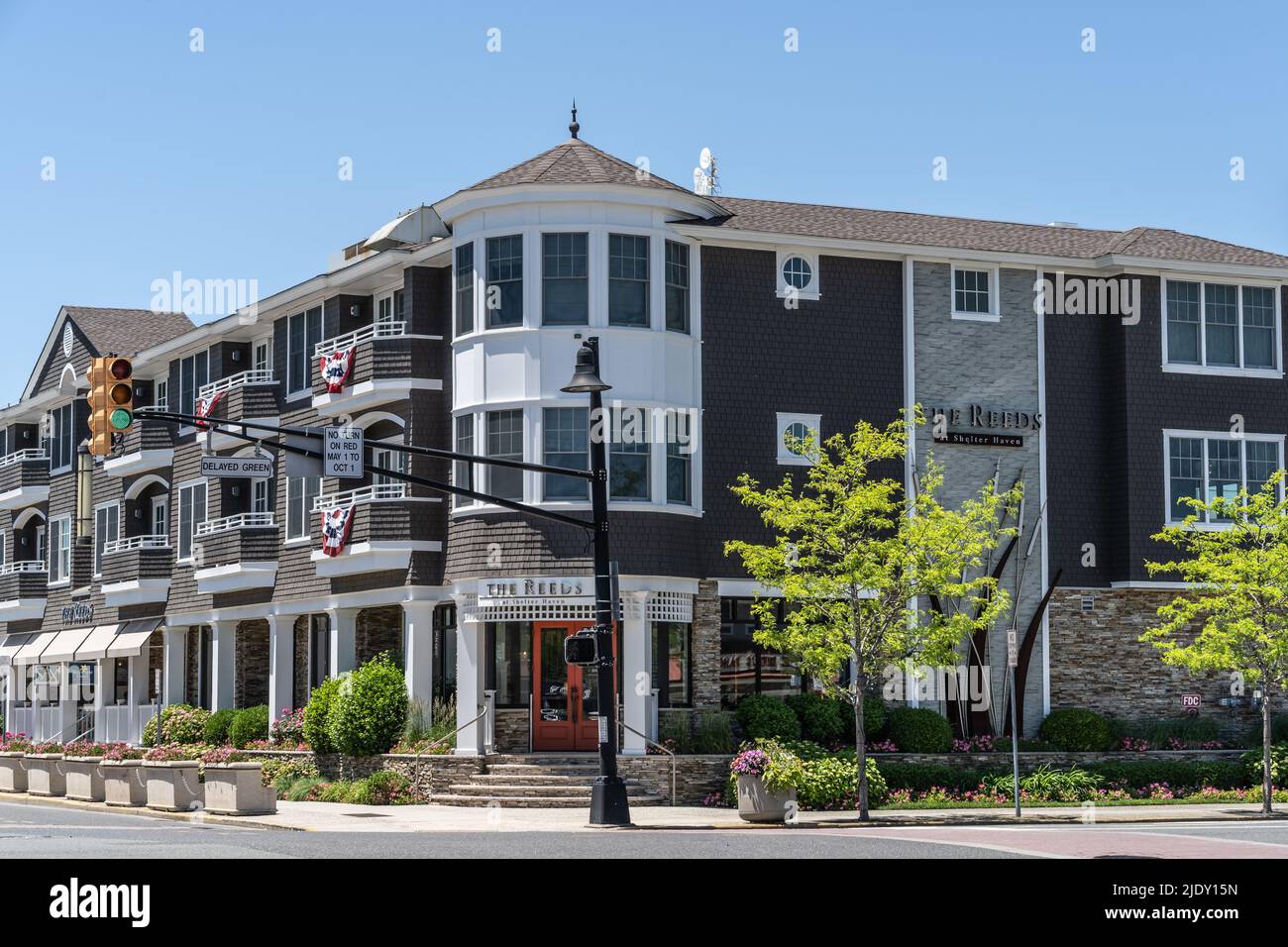 Stone Harbor, New Jersey-June 6, 2022: The Reeds at Shelter Haven is a luxuary hotel located in the center of Stone Harbor, New Jersey Stock Photo