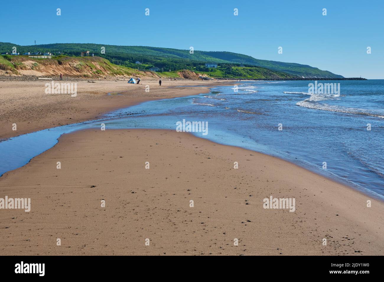 The beautiful beach in Inverness Cape Breton Nova Scotia photographed as the tide goes out. Stock Photo