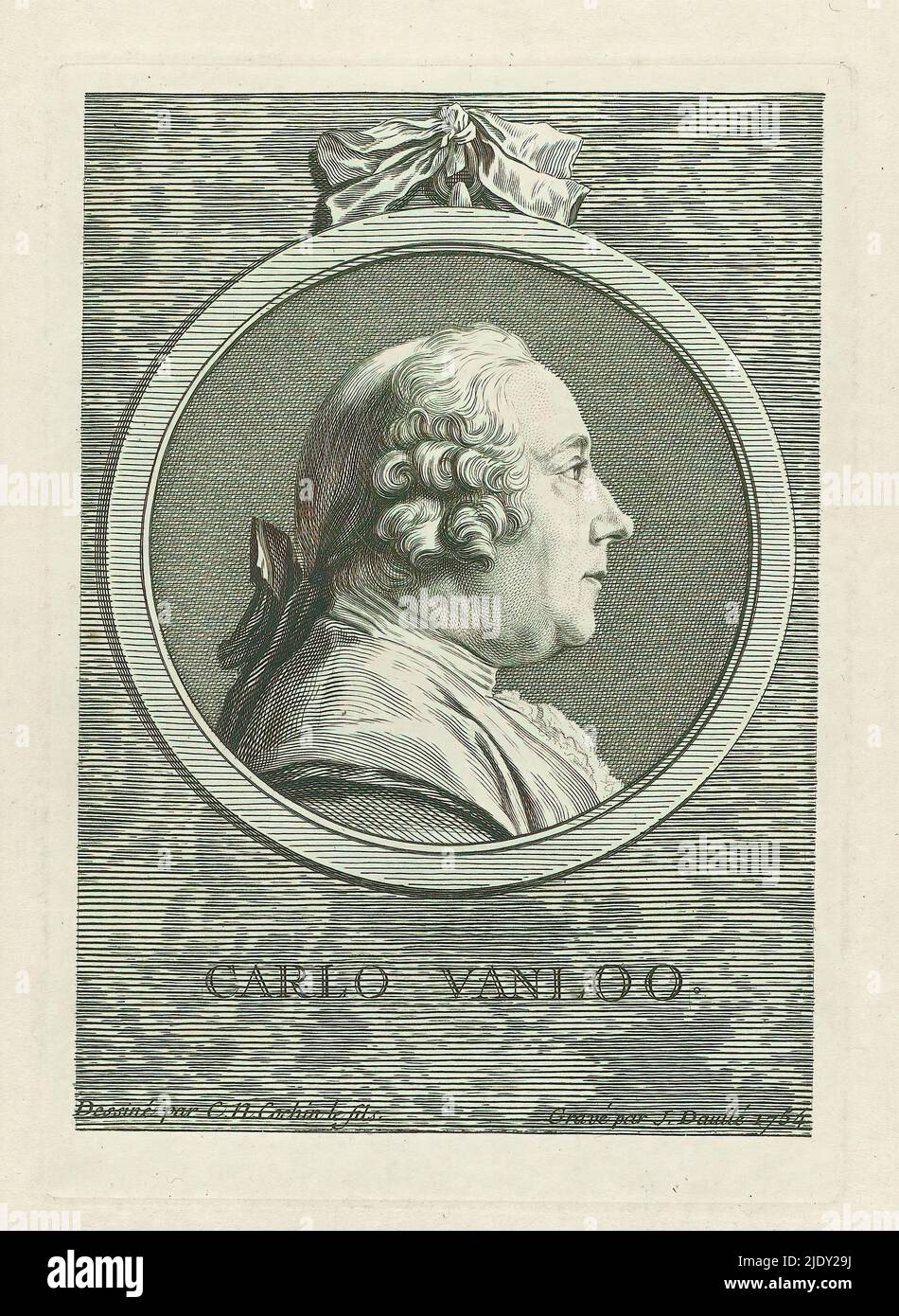 Portrait of Carle van Loo, Carlo Vanloo. (title on object), print maker: Jean Daullé, (mentioned on object), after drawing by: Charles Nicolas Cochin (II), (mentioned on object), France, 1754, paper, engraving, height 188 mm × width 130 mm Stock Photo