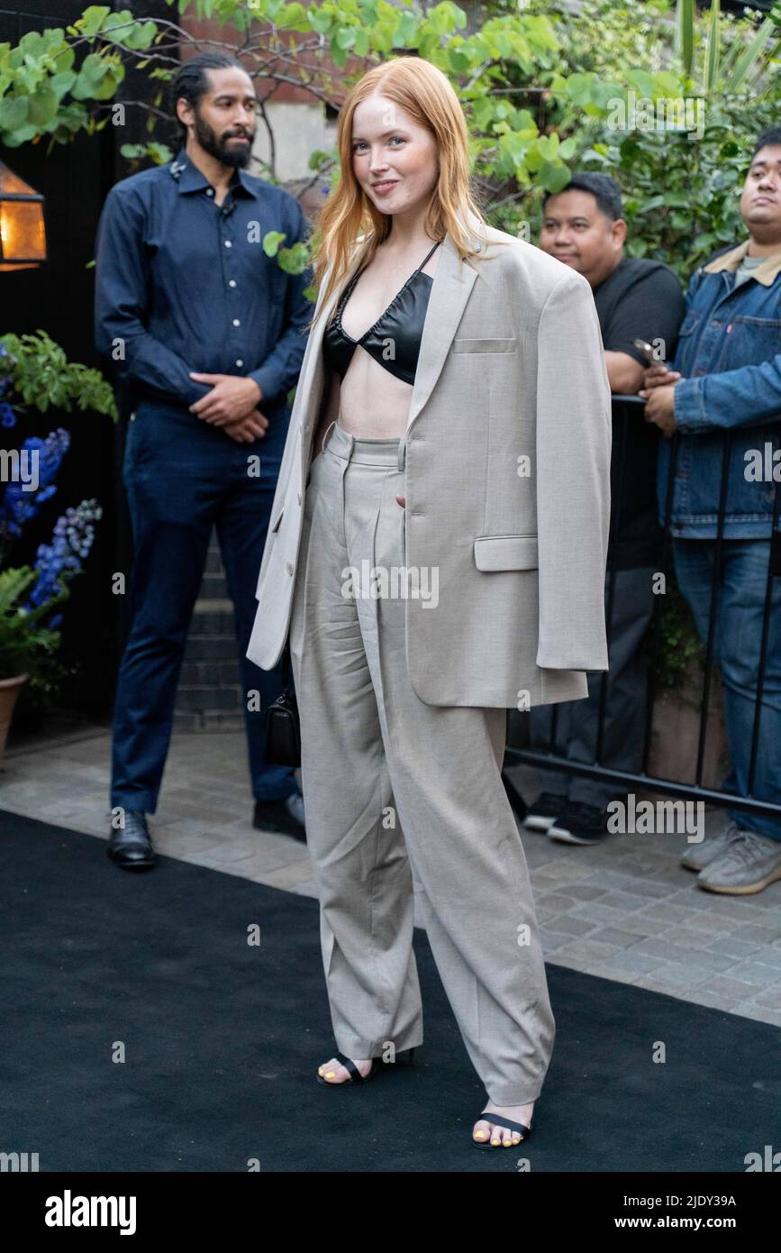 London, UK. 21st June, 2022. Ellie Bamber arrives at a Dinner event