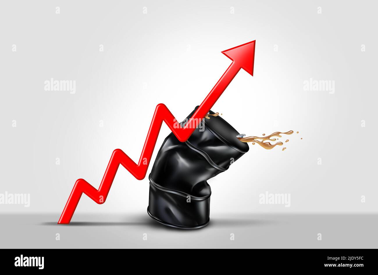 Rising Oil cost and  gas prices surging costs of the energy market as an inflation financial crisis concept coming out of a petroleum barrel hit. Stock Photo