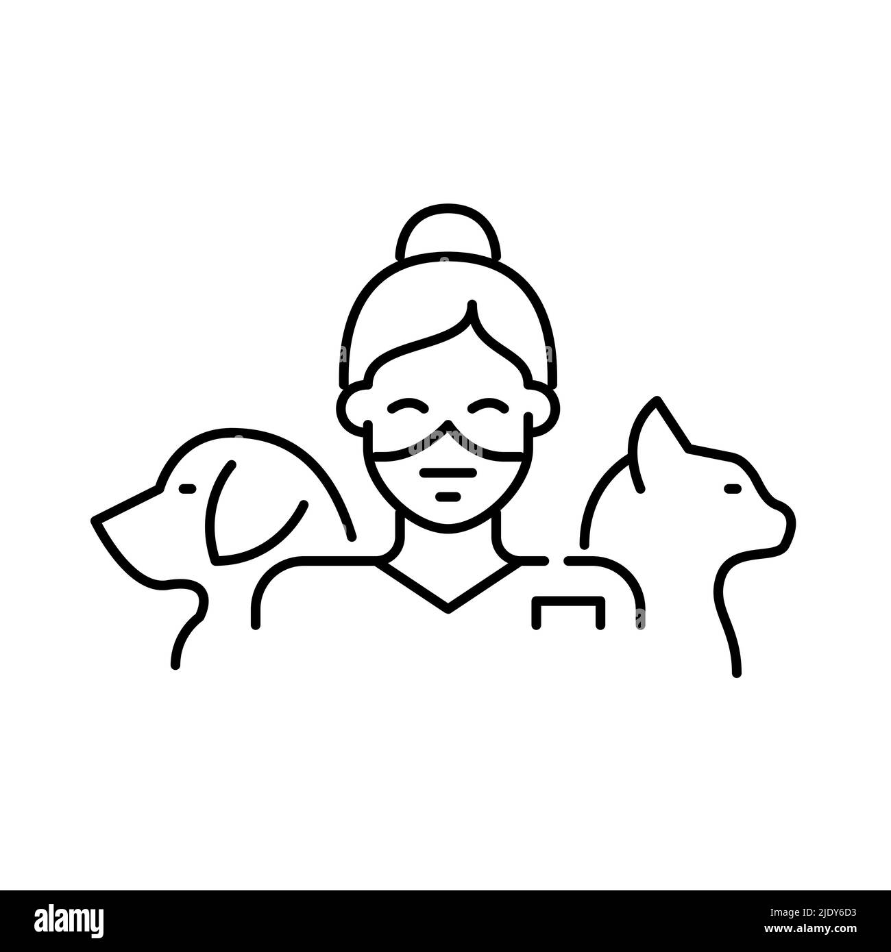 Nice smiling animal doctor with cat and dog. Pixel perfect, editable stroke line icon Stock Vector