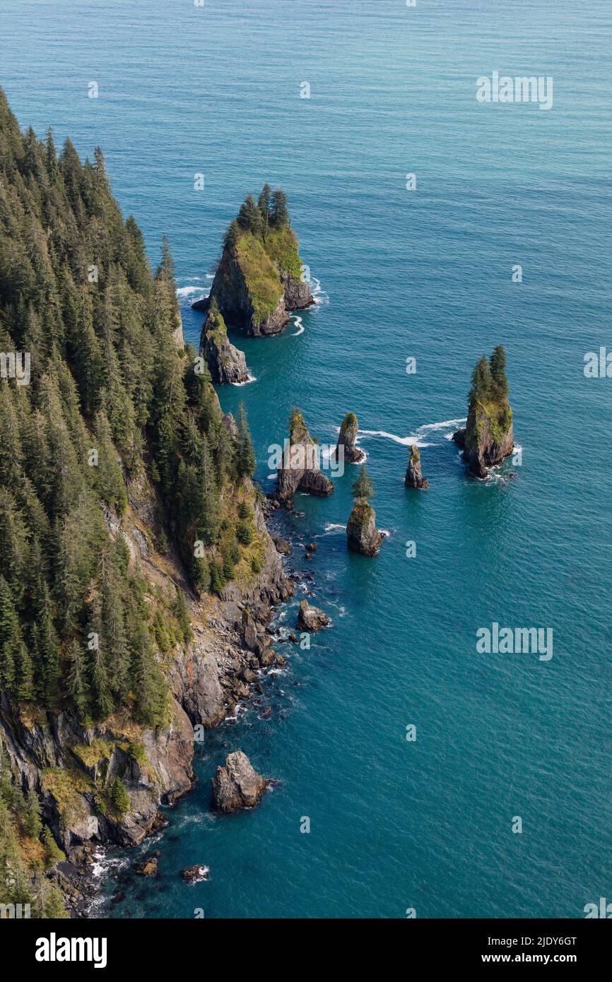 Alaska Resurrection Bay Aerial Coastline Cliffs Stock Photo