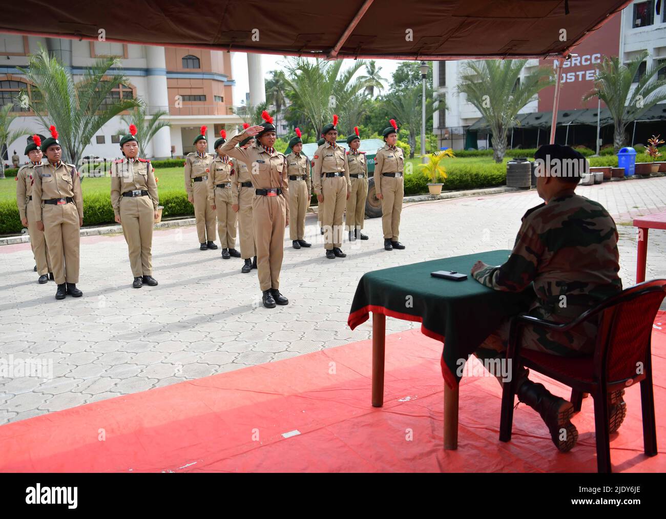The NCC cadets (National cadets Corps) perform drills during a combined ...