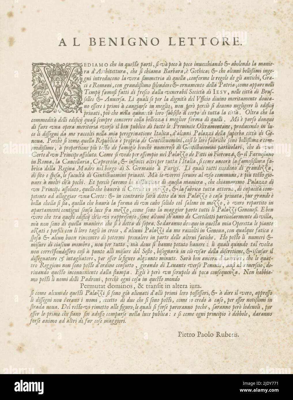 Assignment to the reader, Recto 'Al benigno lectore', an assignment to the reader by Rubens. Verso 'Censura' by Laurens Beyerlinck. This leaf is part of an album., print maker: Nicolaes Ryckmans, Peter Paul Rubens, (mentioned on object), Laurens Beyerlinck, (mentioned on object), Antwerp, 1622, paper, letterpress printing, height 386 mm × width 305 mm, height 583 mm × width 435 mm Stock Photo