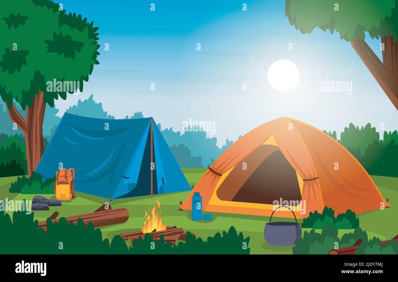 Holiday Camp Tent Outdoor Adventure Beautiful Nature Landscape Stock