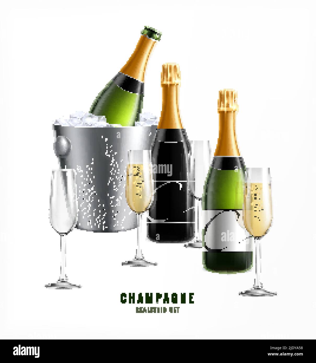 Champagne realistic composition with text and images of glasses with ice  bucket and bottles of premium champagne vector illustration Stock Vector  Image & Art - Alamy