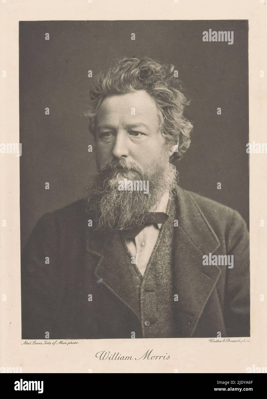 Portrait of William Morris, William Morris (title on object), print maker: Walker & Boutall, (mentioned on object), Abel Lewis, (mentioned on object), print maker: London, Isle of Man, 1887 - 1900, paper, height 181 mm × width 121 mm Stock Photo