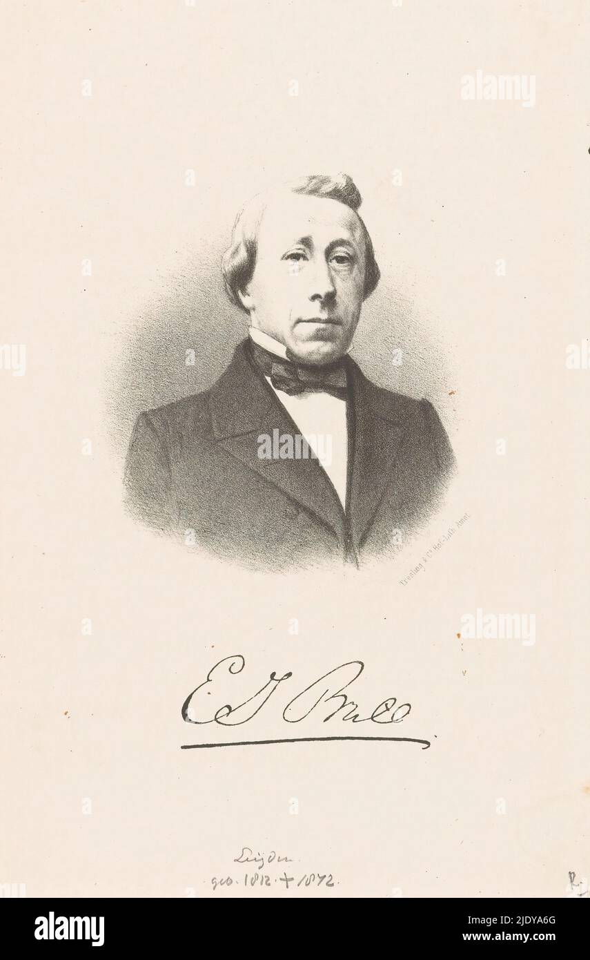 Portrait of publisher Evert Jan Brill, Below the portrait the signature of the person portrayed., print maker: anonymous, printer: Tresling & Comp., (mentioned on object), Amsterdam, 1873, paper, height 215 mm × width 141 mm Stock Photo