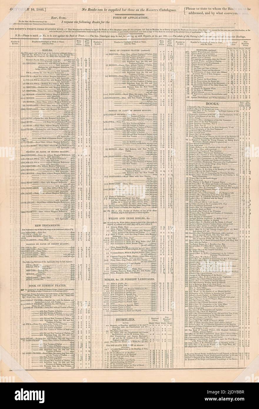 Fund list of the Society for Promoting Christian Knowledge., publisher: Society for Promoting Christian Knowledge, (mentioned on object), London, Oct-1846, paper, letterpress printing, height 500 mm × width 350 mm Stock Photo