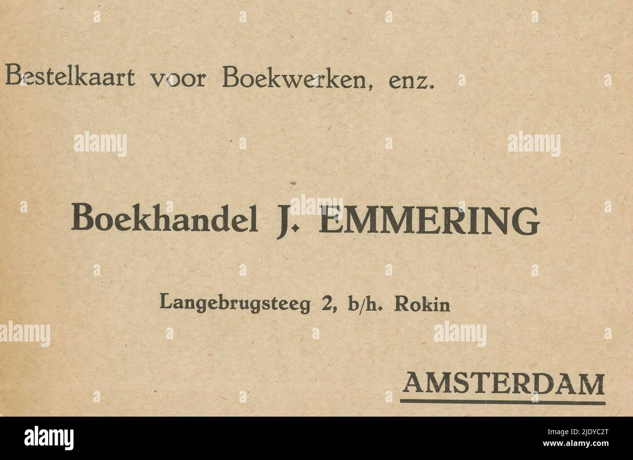 Order card of bookstore J. Emmering in Amsterdam., maker: anonymous, in or  before 1934, paper, printing, height 104 mm × width 148 mm Stock Photo -  Alamy