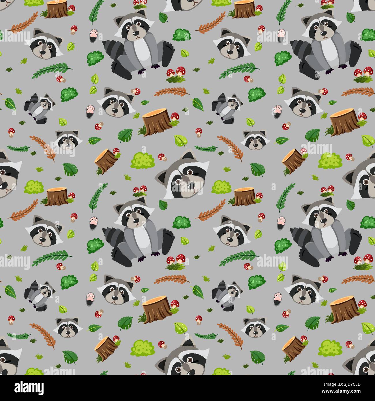 Raccoon cute animal seamless pattern illustration Stock Vector Image ...