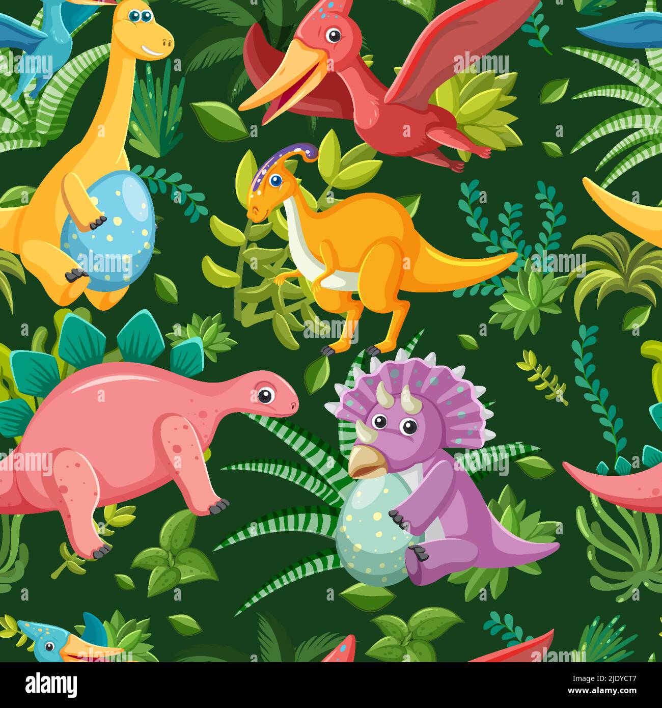 Cute dinosaur seamless pattern illustration Stock Vector Image & Art ...