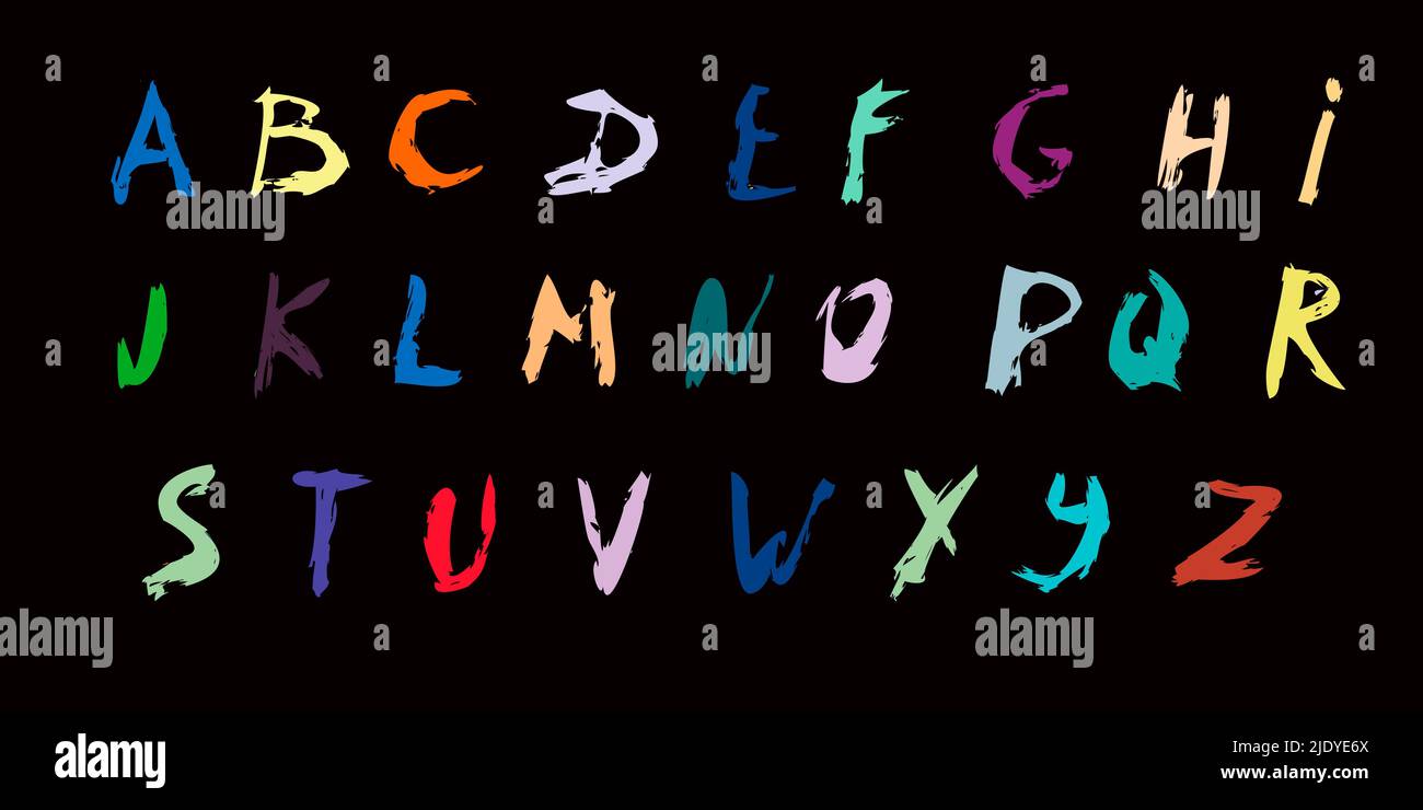 Color vector alphabet. Set of hand drawn brush calligraphy font on